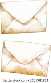 Watercolor Envelope - Vintage Beige and White vector illustration