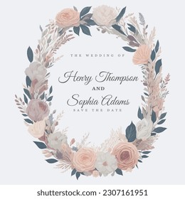 Watercolor Ethereal Floral Wreath Wedding Invitation Ornament.