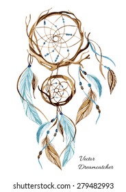 Watercolor ethnic dreamcatcher. Hand painted vector illustration for your design