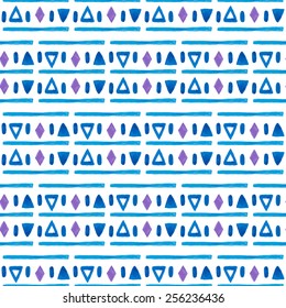 Watercolor ethnic seamless pattern. Hand drawn pattern. Vector illustration