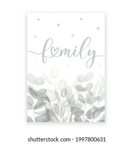 Watercolor eucalyptus and green leaves, brunches background. Design decoration for album cover, postcards, packaging, textiles and more