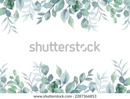 Watercolor eucalyptus leaves border for wedding, birthday, card, background, invitation, wallpaper, sticker, decoration etc.
