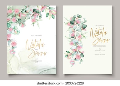 watercolor eucalyptus wedding invitation card set