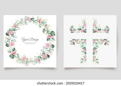 watercolor eucalyptus wedding invitation card set