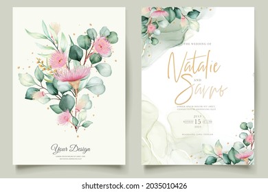 watercolor eucalyptus wedding invitation card set