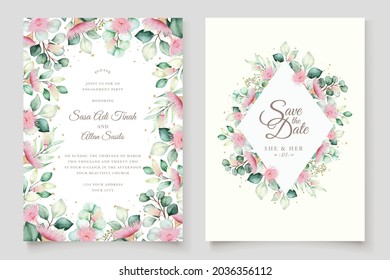 watercolor eucalyptus wedding invitation card set