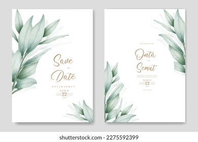 Plantilla de la tarjeta de invitación a la boda de Eucalyptus de color de agua 