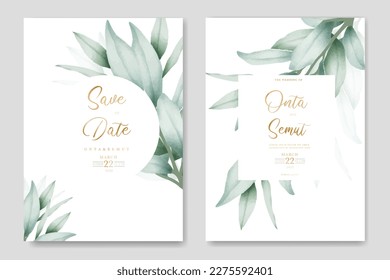Watercolor Eucalyptus Wedding Invitation Card Template 