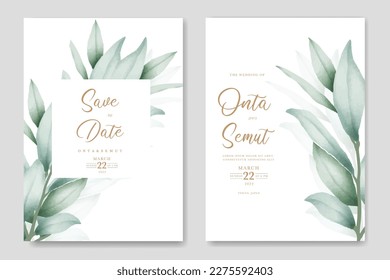 Watercolor Eucalyptus Wedding Invitation Card Template 