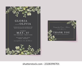 watercolor eucalyptus wedding invitation card template