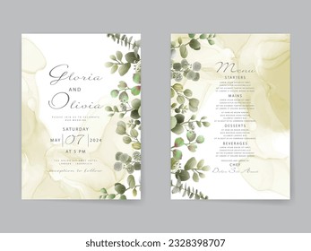 watercolor eucalyptus wedding invitation card template