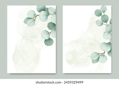 Watercolor eucalyptus wedding invitation card
