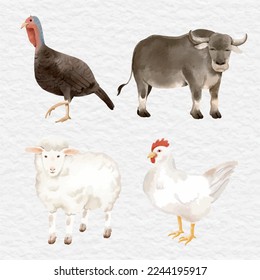 watercolor farm wild animal clip art element collection