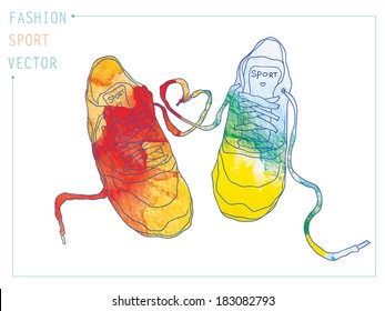 watercolor fashion sneakers. vector illustration 