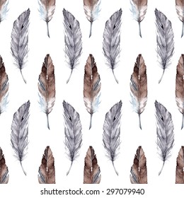 Watercolor feather ethnic boho seamless pattern background vector