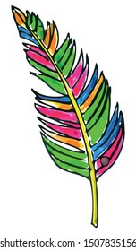 Watercolor Feather. Ink colorful hand painted feathers design collection. Colorful element. 