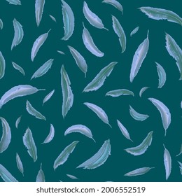 watercolor feather or leaves seamless pattern. Tropical natural background. Vector