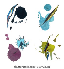 Watercolor feather set. 