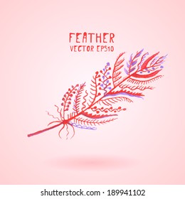 Watercolor feather. Vector illustration.