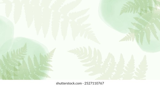 Watercolor fern backgorund, foliage abstract natural wallpaper, green banner design