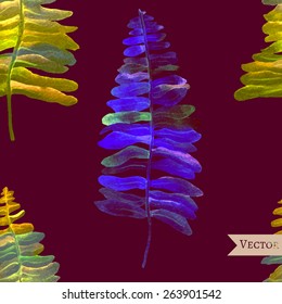watercolor fern seamless pattern. Tropical background. 