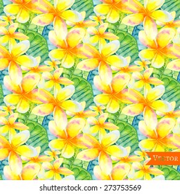 watercolor fern semaless pattern. Tropical background. 