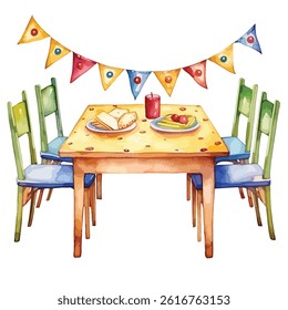 watercolor A festive table with nachos illustration
