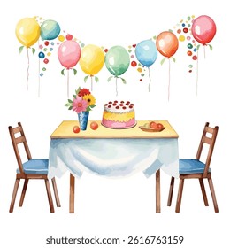watercolor A festive table with nachos illustration