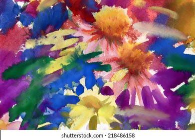 Watercolor field flowers bouquet vector illustration