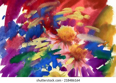 Watercolor field flowers bouquet vector illustration