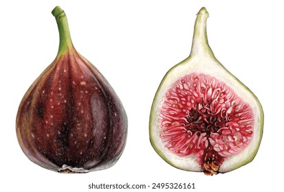 Watercolor figs pair. Hand drawn illustration in high resolution.