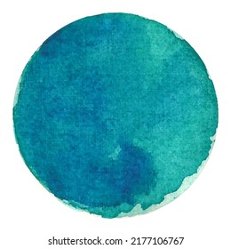 Watercolor figures. Watercolor drops. Aquamarine blue watercolor hand painted circle isolated on white. Round spots, drops of aquamarine blue color. 