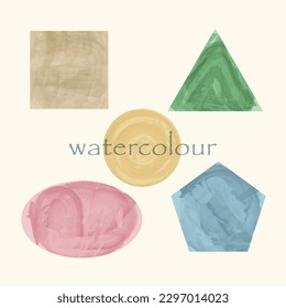 Chiffres à l'aquarelle. Aquarelle. Triangle, cercle, carré, pentagone, ovale. Bleu, vert, beige, jaune, rose.