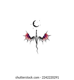 watercolor fire breathing dragon tattoo with moon and stars tattoo design idea