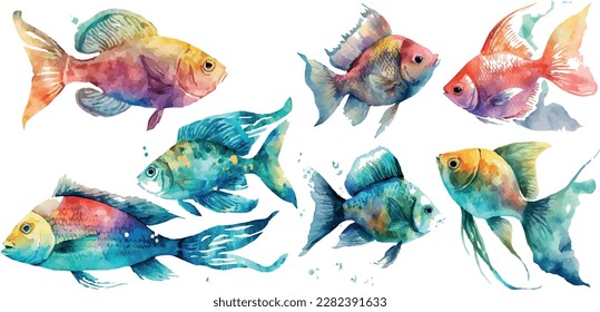 Pescado acuático. Marisco ecológico fresco. Dibujo de la naturaleza - Ilustración vectorial.