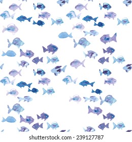 watercolor fish seamless vector pattern