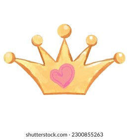 watercolor five point crown with pink heart init vector illustration