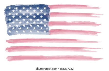 Watercolor flag of America.Vector USA flag in grunge style.