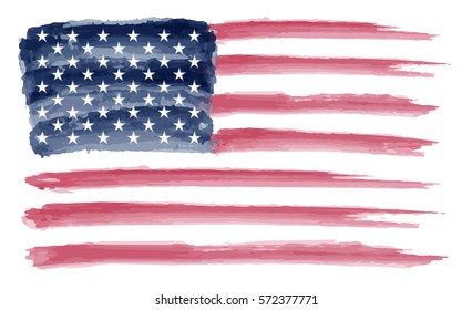 Watercolor flag of America.Vector USA flag in grunge style.