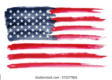 Watercolor flag of America.Vector USA flag in grunge style.