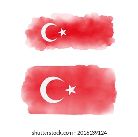 Watercolor flag background. Turkey flag.