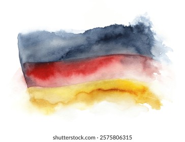 Watercolor flag design, German colors, abstract artistic style, vibrant hues, creative background element.