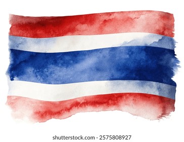 Watercolor flag design, vibrant colors, artistic representation, Thailand national symbol, cultural identity, abstract background.