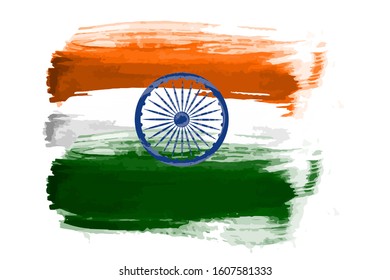 Watercolor flag of India with Ashoka wheel for national Indian holidays.