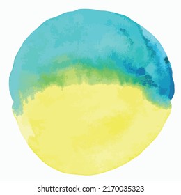 Watercolor flag of Ukraine country hand circle painted brush on white background. Blue and yellow watercolor background. Vector