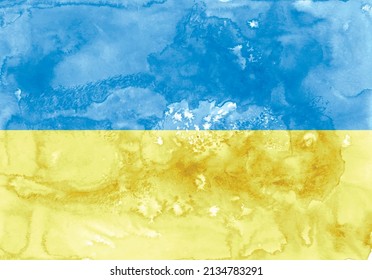 Watercolor flag of Ukraine. Delicate smears and overflows of paint on watercolor paper texture.