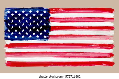 Watercolor flag of the United States.Grunge American flag.Vector illustration.