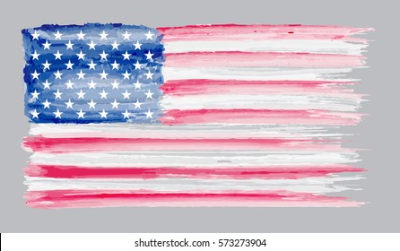 Watercolor flag of the United States.Grunge American flag.Vector illustration.