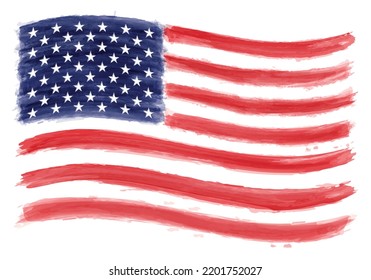 Bandera acuarela de Estados Unidos. Bandera estadounidense ondulada.