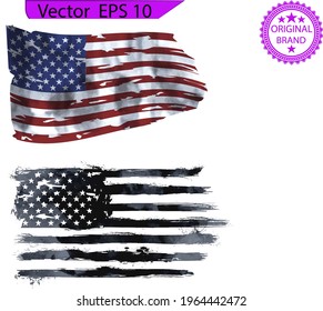 Watercolor flag of the US. For patriotic compositions on the day of independence of the USA. Watercolor painting flag of America. Labor Day. Patriots Day. Veterans Day. Design for postcard, flyer, 